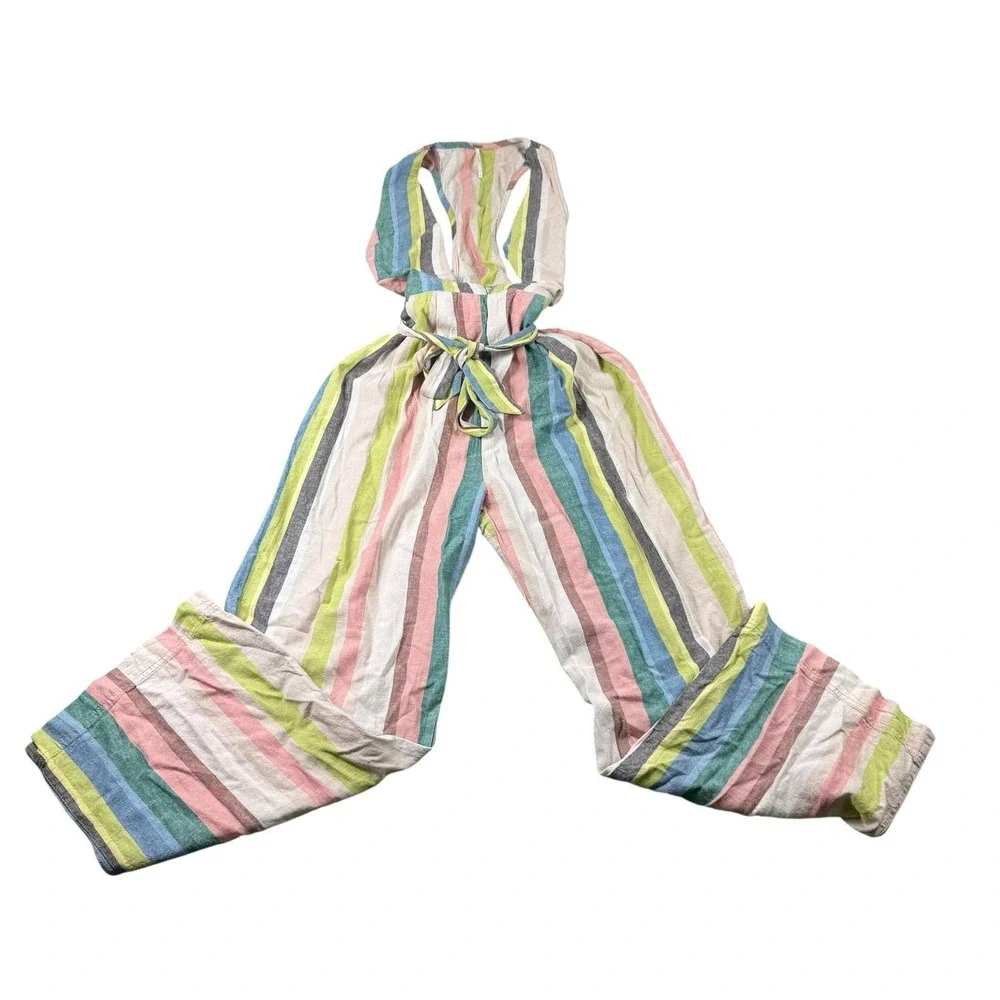 Free People Garden Combo Striped Linen Blend Jumper Size 6 OB485562 NWT